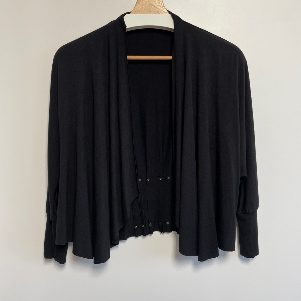 Testimony Los Angeles‎ Black Open Front Cardigan Draped Kimono Style Studded XS